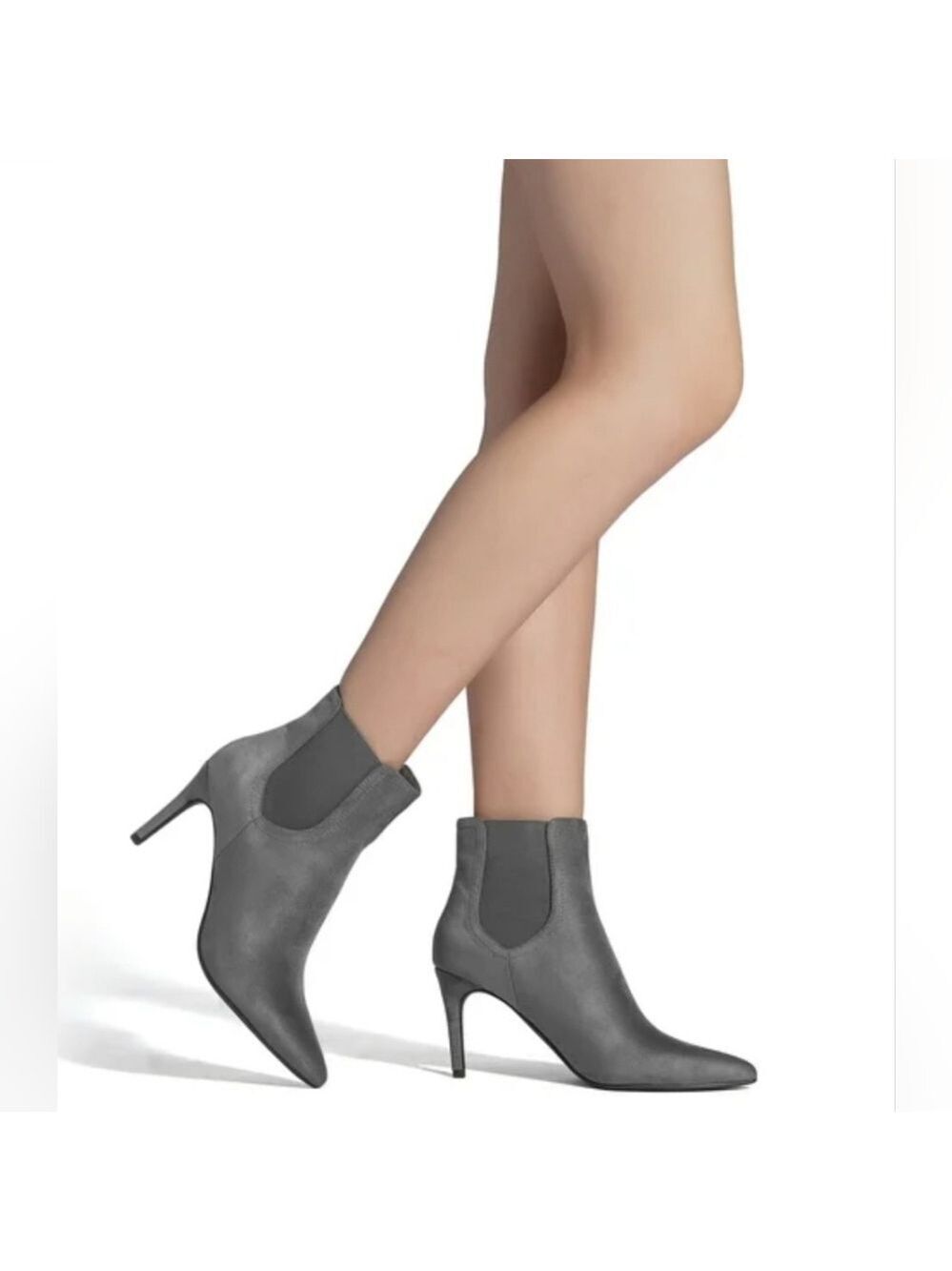 Dream Pairs Grey Suede Stiletto Ankle Boots Women’s Pointed Toe Heel High 3.25”
